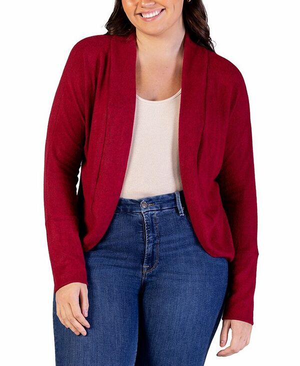 24 セブンコンフォート レディース アウター ニット・セーター プラスサイズ セーター カーディガン 24seven Comfort Apparel Plus Size Open Front Long Bolero Cardigan Sweater Red