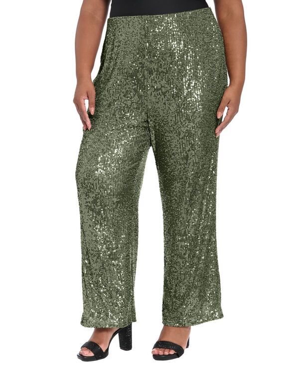 ミューズ レディース トップス ワンピース プラスサイズ パンツ スパンコール Muse Plusize Sequined PullOn Pants Olive オリーブ