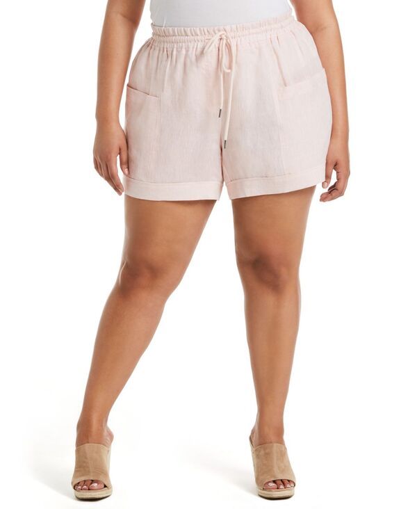 ラファエラ レディース ボトムス ハーフパンツ・ショーツ プラスサイズ ショートパンツ リネン Rafaella Plusize 100 Linen Modern Fit Seamed Shorts Peach Melba ピーチ