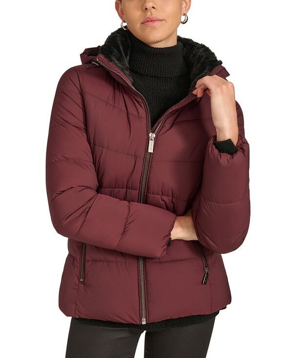 カルバンクライン レディース アウター ジャケット・ブルゾン コート Calvin Klein Womens FauxFurLined Hooded Puffer Coat Bordeaux 18,235円
