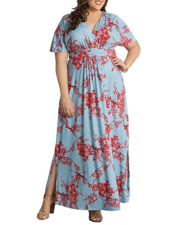 キヨナ レディース トップス ワンピース マキシワンピース プラスサイズ マキシ Kiyonna Plus Size Vienna Kimono Sleeve Long Maxi Dress Cherry blossom print