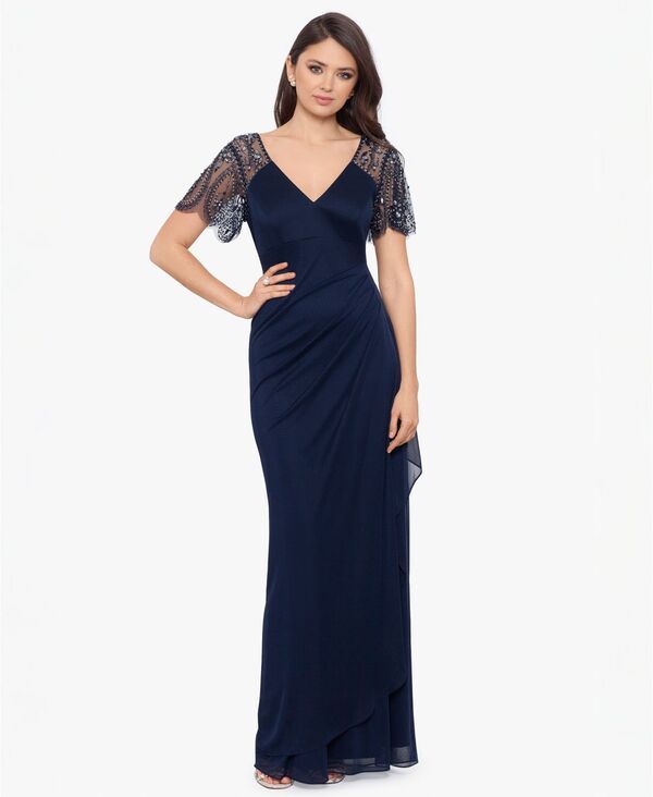 エスケープ レディース トップス ワンピース シフォン プチ XSCAPEtitembellished Chiffon Gownavy ネイビー