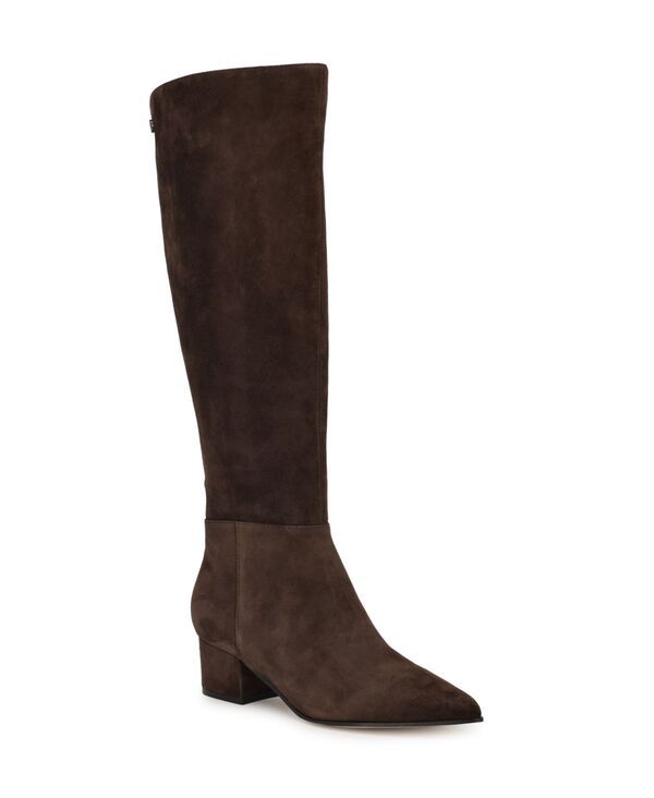 ナインウェスト レディース シューズ ブーツ・レインブーツ トール ヒール Nine West Womens Morgin Tall Pointy Toe Block Heel Boots Regular Wide Calf Dark Brown Suede