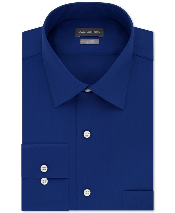 ヴァンハウセン メンズ トップス シャツ Tシャツ Van Heusen Mens Fitted Stretch Wrinkle Free Sateen Solid Dress Shirt Blue Velvet ブルー