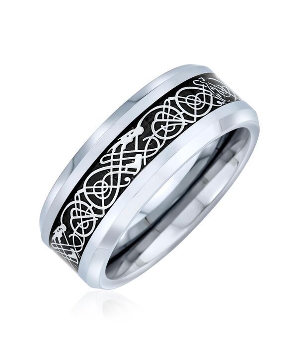 ブリング レディース アクセサリー Bling Jewelry TwoTone Celtic Dragon Knot Carbon Fiber Inlay Band Ring 8MM Titanium Silver シルバー