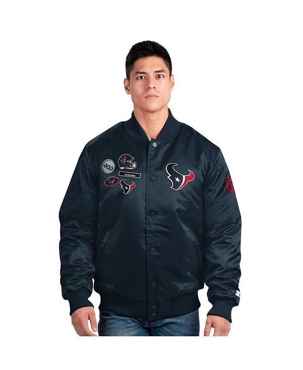スターター メンズ アウター ジャケット・ブルゾン サテン ジャケット Starter Mens Navy Houston Texans Exclusive Satin FullSnap Varsity Jacket Navy ネイビー
