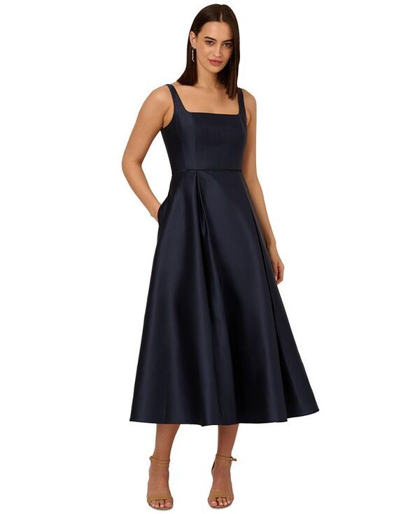 アドリアナ パペル レディース トップス ワンピース ミディワンピース プチ ミディ ノースリーブ Adrianna Papell Petite SquareNeck Sleeveless Midi Dress Midnight