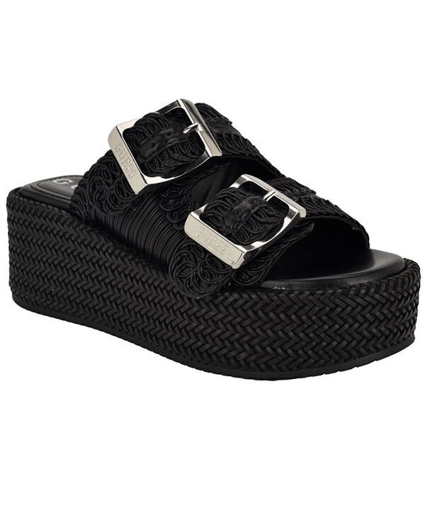 ゲス レディース シューズ サンダル GUESS Womens Binks Two Band Woven Flat Form Slide Sandals Black ブラック