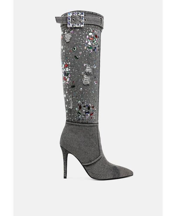ロンドンラグ レディース シューズ ブーツ・レインブーツ デニム ブーツ London Rag Cornik Multi Color Stones Denim Boots Black ブラック