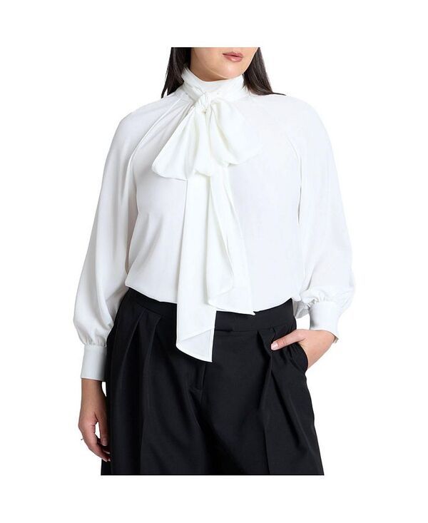 エロクイ レディース トップス シャツ プラスサイズ ブラウス ELOQUII Plus Size Dramatic NeckTie Blouse Sugar swizzle
