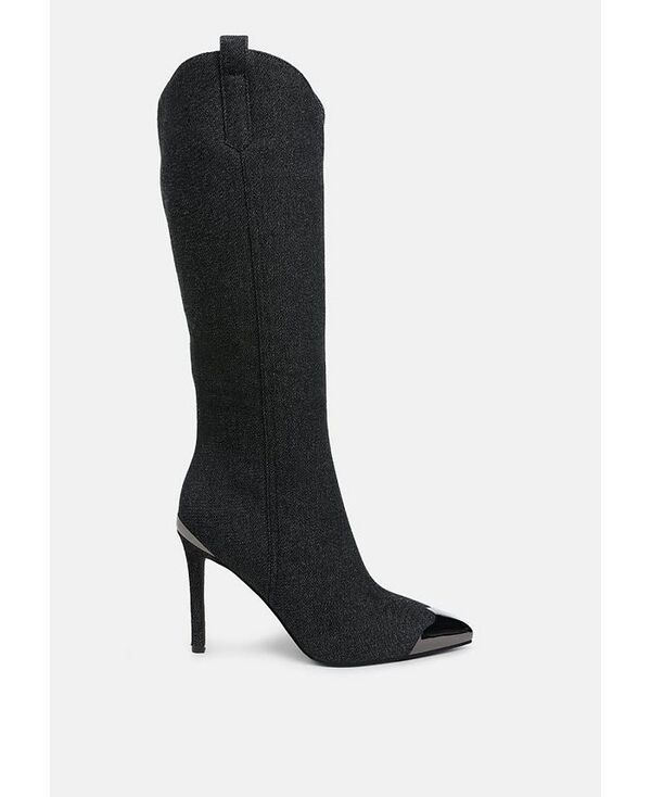 ロンドンラグ レディース シューズ ブーツ・レインブーツ トール デニム キャップ ブーツ London Rag Ridda Metallic Cap Toe Denim Boots Black ブラック