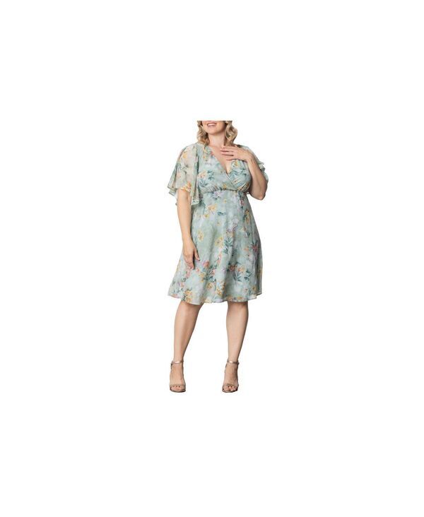 キヨナ レディース トップス ワンピース プラスサイズ Kiyonna Plus Size Florence Flutter Sleeve Dress Sage floral print セージ