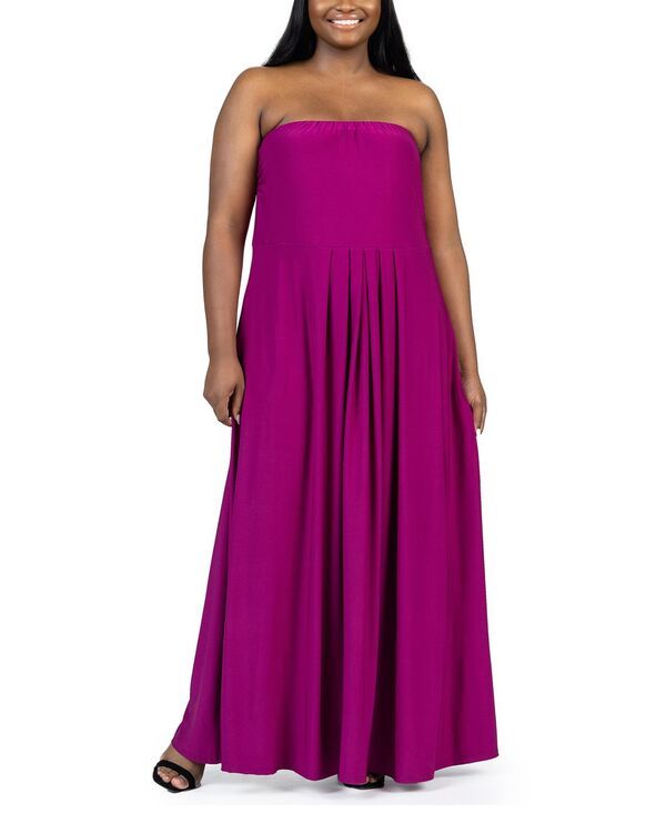 24 セブンコンフォート レディース トップス ワンピース マキシワンピース プラスサイズ ストラップレス マキシ 24seven Comfort Apparel Plus Size Strapless Maxi Dress with Pockets Mage