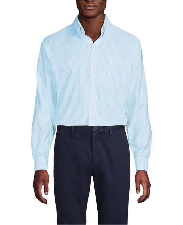 ランズエンド メンズ トップス シャツ オックスフォード Lands End Mens Pattern No Iron Supima Oxford Dress Shirt Light blue sky classic stripe ブルー
