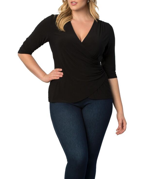 キヨナ レディース トップス シャツ プラスサイズ Kiyonna Plus Size Femme Fatale Faux Wrap Top Black noir ブラック