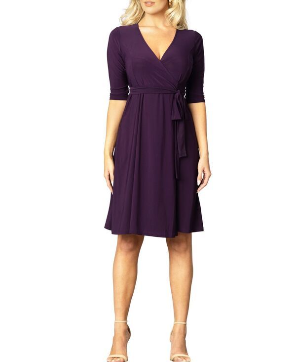 キヨナ レディース トップス ワンピース ラップワンピース Kiyonna Womens Essential Wrap Dress with 34 Sleeves Plum passion プラム