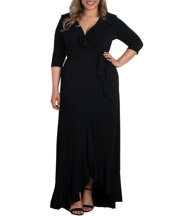 キヨナ レディース トップス ワンピース マキシワンピース プラスサイズ フリル マキシ Kiyonna Womens Plus Size Maritime Ruffle Maxi Dress with Sleeves Black noir ブラック