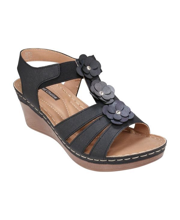 ジーシーシューズ レディース シューズ サンダル GC Shoes Womens Beck Flower Detail Wedge Sandals Black ブラック