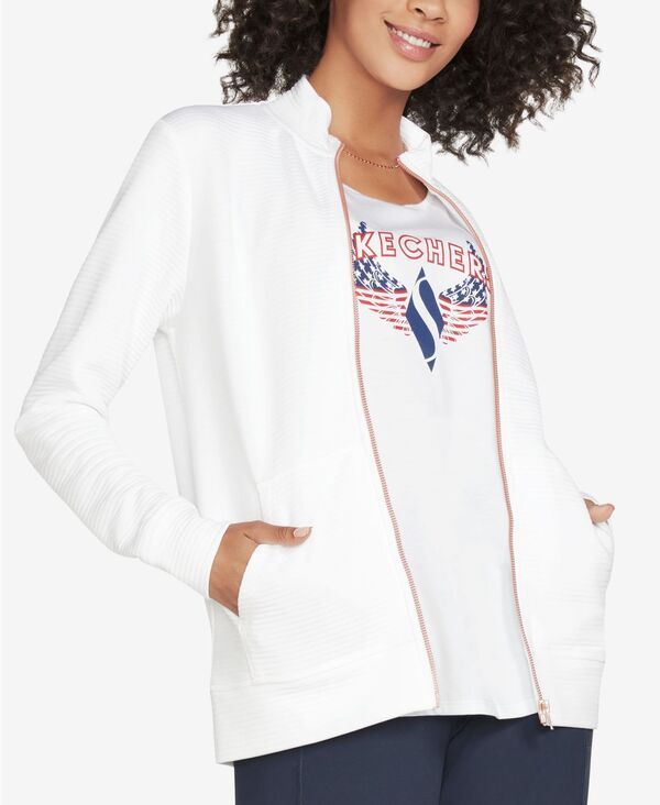 スケッチャーズ レディース アウター ジャケット・ブルゾン リブ ジャケット Skechers Womens GoWalk Ribbed Hoodless Jacket White ホワイト