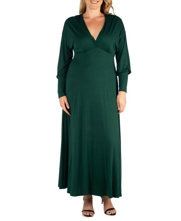 24 セブンコンフォート レディース トップス ワンピース マキシワンピース プラスサイズ マキシ 24seven Comfort Apparel Womens Plus Size Bishop Sleeves Maxi Dress Green グリーン
