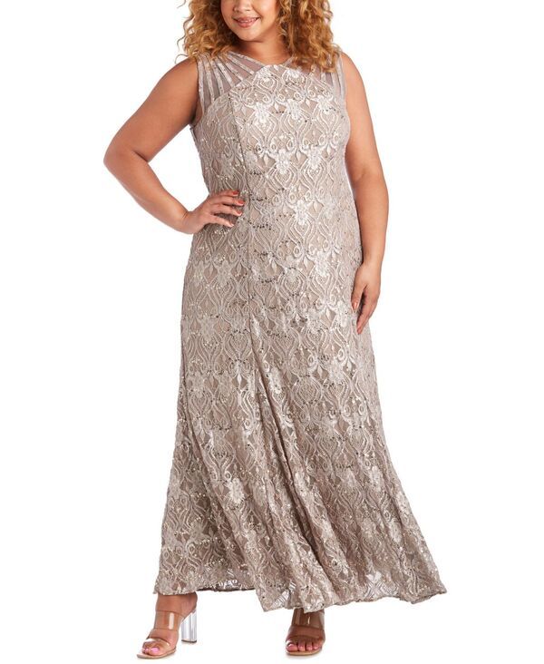 アールアンドエムリチャーズ レディース トップス ワンピース プラスサイズ スパンコール レース R M Richards Plus Size Sequin Lace Gown Champagne シャンパン