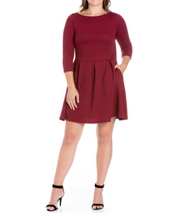 24 セブンコンフォート レディース トップス ワンピース プラスサイズ 24seven Comfort Apparel Womens Plus Size Perfect Fit and Flare Dress Burgundy バーガンディ