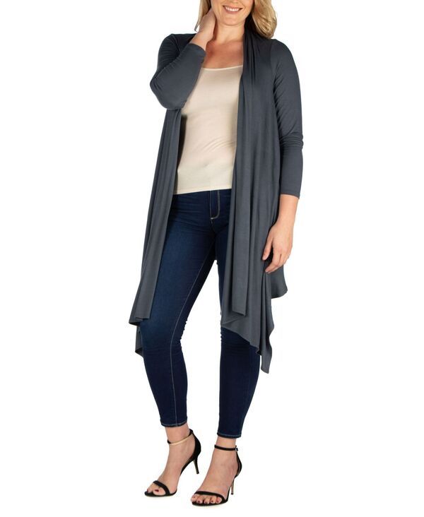 24 セブンコンフォート レディース アウター ニット・セーター プラスサイズ カーディガン 24seven Comfort Apparel Womens Plus Size Extra Long Open Front Cardigan Charcoal チャ
