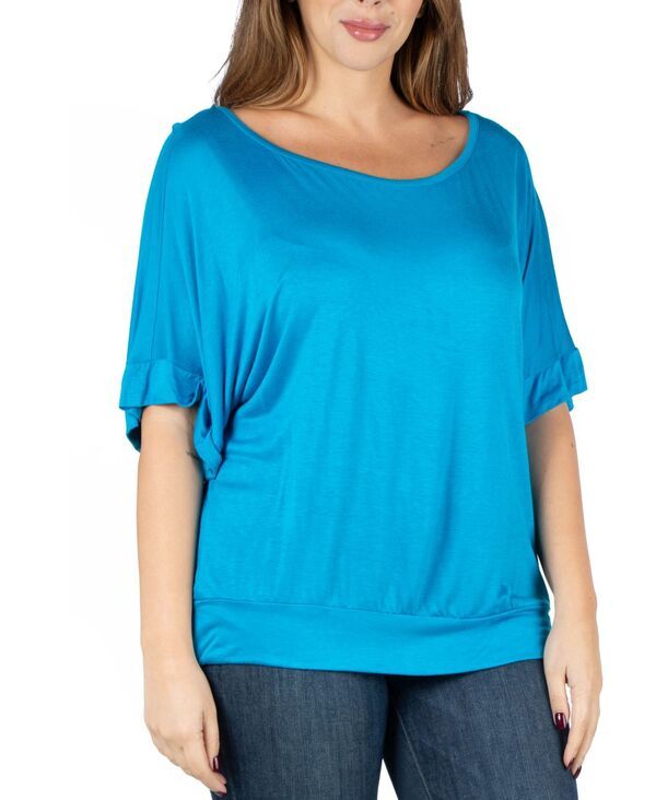 24 セブンコンフォート レディース トップス シャツ プラスサイズ 24seven Comfort Apparel Plus Size Short Sleeve Loose Fitting Dolman Top Turquoise ターコイズ