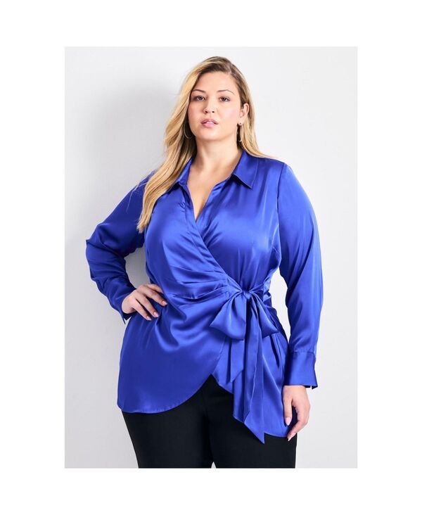 アベニュー レディース トップス シャツ サテン ブラウス AVENUE Womens Goldi Satin Wrap Blouse Royal blue ブルー