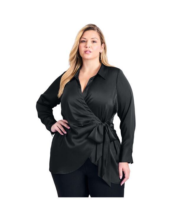 アベニュー レディース トップス シャツ サテン ブラウス AVENUE Womens Goldi Satin Wrap Blouse Black ブラック