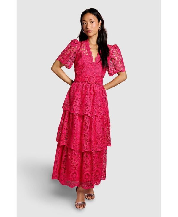 コースト レディース トップス ワンピース ティアード ミディ レース Coast Womenshort Sleeve Tiered Lace Midi Dress Raspberry 51,480円