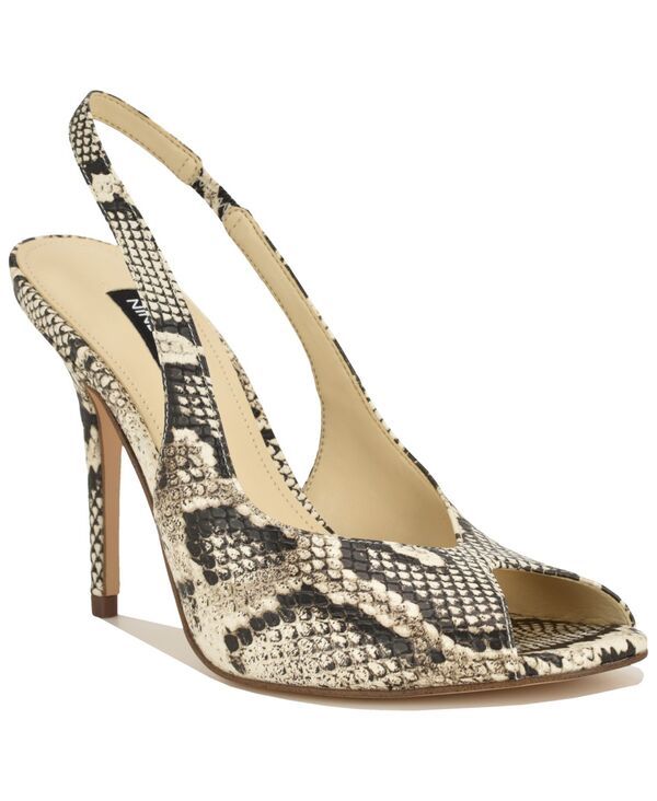 ナインウェスト レディース シューズ サンダル Nine West Womens Pretta Peep Toe Slingback Stiletto Sandals Light Natural Snake