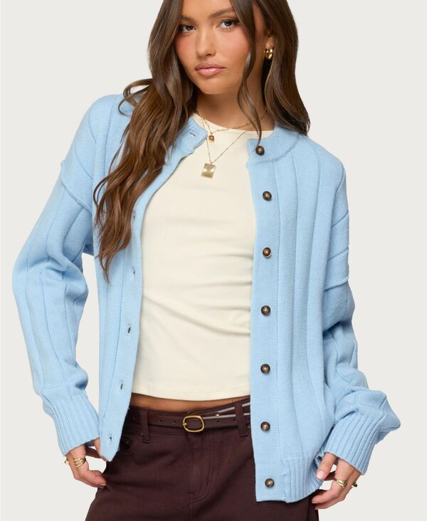 アディクテッド レディース アウター ニット・セーター リブ カーディガン Edikted Womens Joanie Wide Ribbed Knit Cardigan Blue ブルー