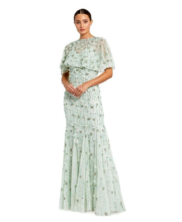 マックダガル レディース トップス ワンピース ケープデザイン キャップ ケープ Mac Duggal Womens Embellished Illusion Cape Sleeve Trumpet Gown Sage セージ