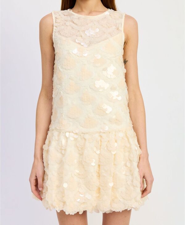 エン セゾン レディース トップス ワンピース クルーネック ミニ ノースリーブ En Saison Womens Emryn Crewneck Sleeveless Bubble Hem Shift Mini Dress Ecru エクリュ