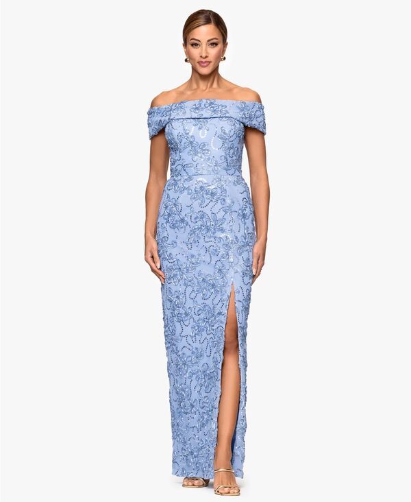 エスケープ レディース トップス ワンピース プチ XSCAPEtite Straight Neck OffTheShoulder Long Dress Periwinkle