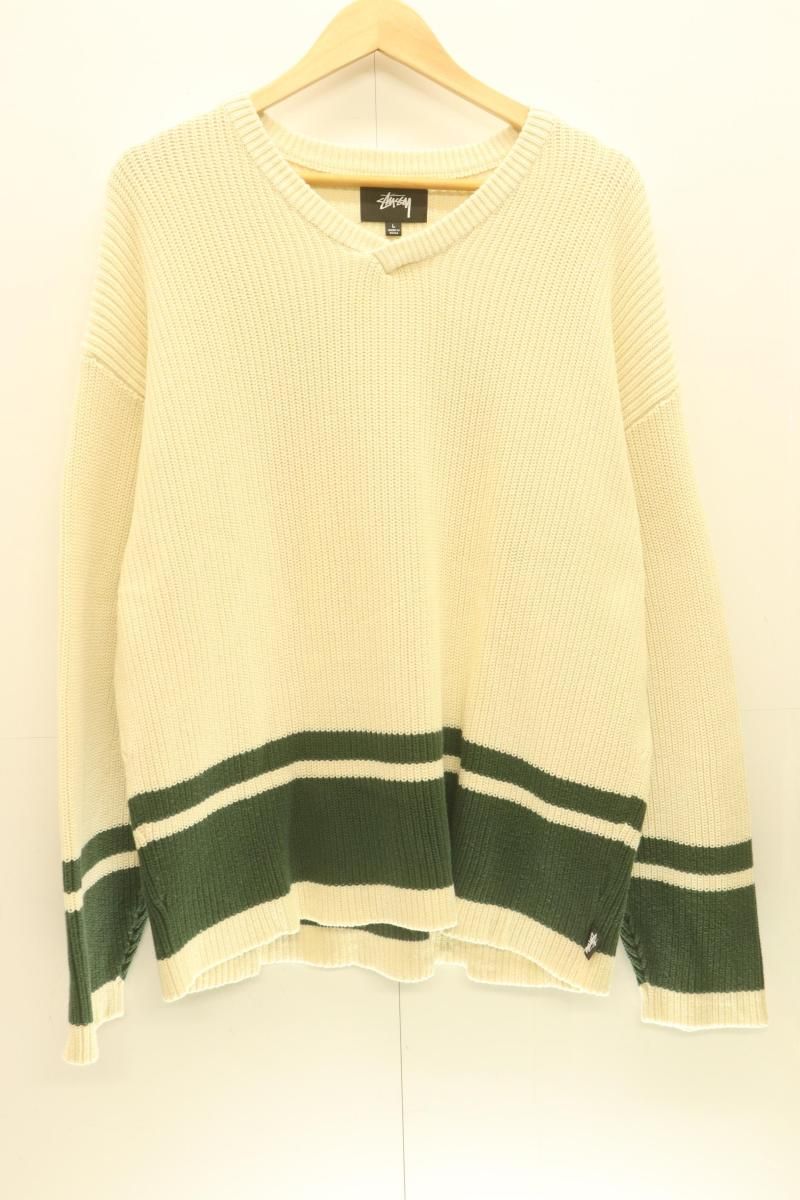 【中古】 STUSSY メンズニット セーター L ATHLETIC SWEATER STUSSY L アイボリー ボーダー