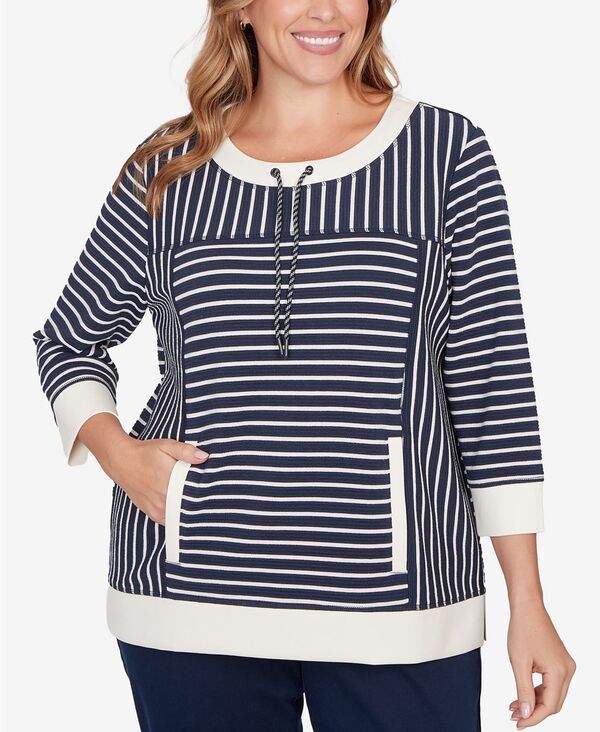 ルビーアールディー レディース トップス シャツ プラスサイズ Ruby Rd Plusize Striped Popover Pocketop Navy Multi ネイビー