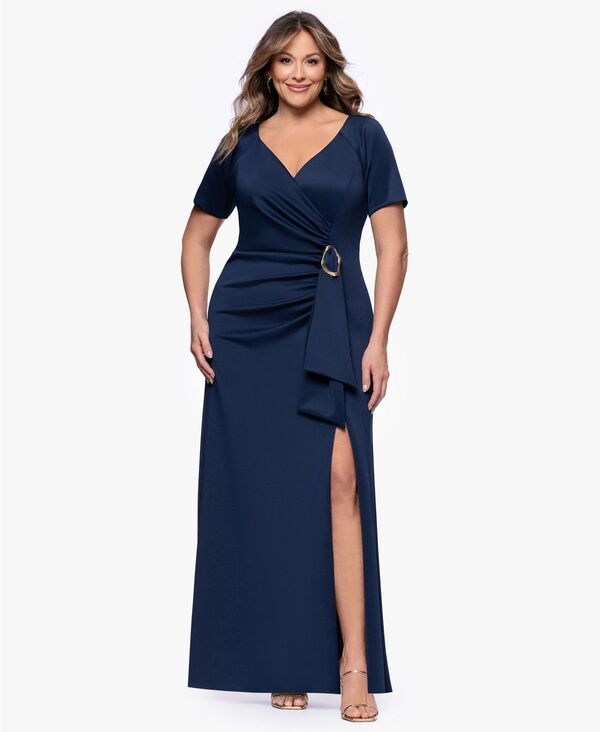 エスケープ レディース トップス ワンピース Vネック プラスサイズ 半袖 XSCAPE Plusize ShortSleeve VNeck Long Dress Midnight