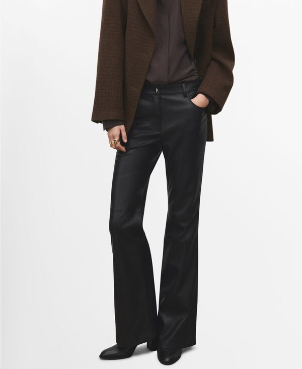 マンゴ レディース ボトムス カジュアルパンツ レザー MANGO Womens FauxLeather Flared Pants Black ブラック 20,425円