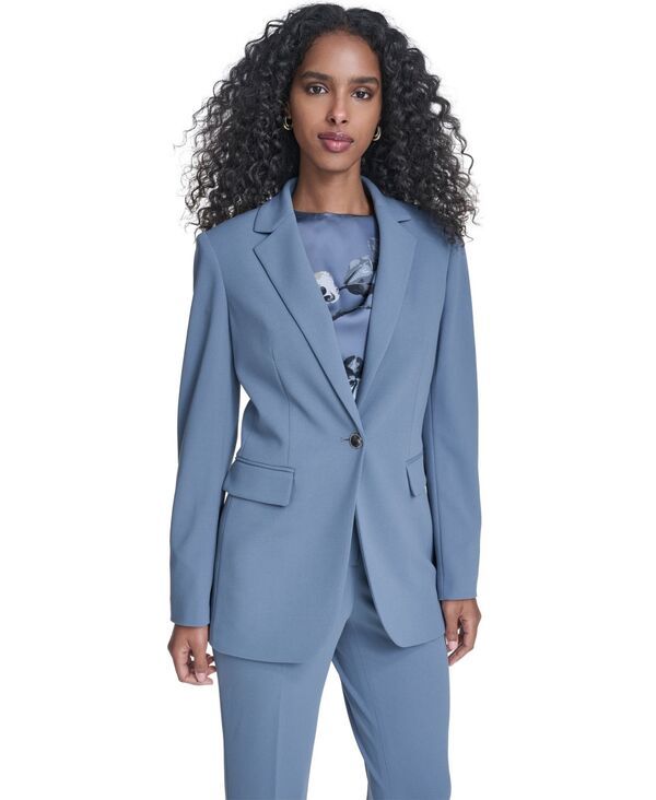 カルバンクライン レディース アウター ジャケット・ブルゾン プチ Calvin Klein Petite Notch Collar One Button Jacket Flint