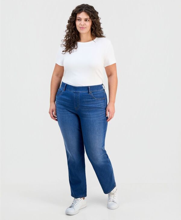 スタイルアンドコー レディース ボトムス デニムパンツ プラスサイズ ジーンズ Style Co Plusize PullOn Shaping HighRise StraightLeg Jeansummit Wash