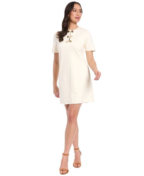 ロンドンタイムス レディース トップス ワンピース クルーネック London Times Womens Novelty Button Crewneck Shift Short Dress Whisper White ホワイト