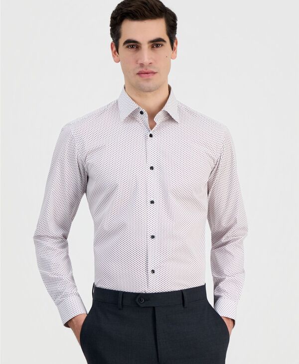 ヒューゴボス メンズ トップス シャツ プリント Hugo Boss Mens ModernFit Circle Print Dresshirt White Burgundy ホワイト
