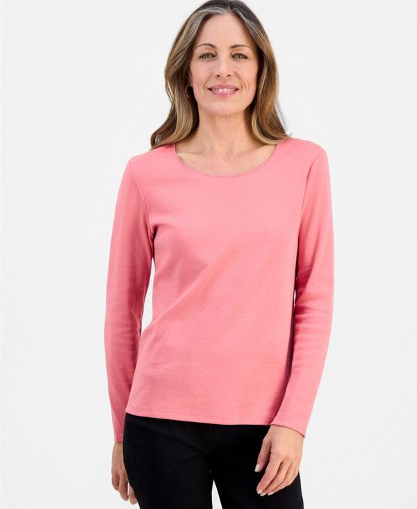 スタイルアンドコー レディース トップス シャツ コットン 長袖 Style Co Womens Cotton LongSleeve ScoopNeck TopP4X Sp Strawberry