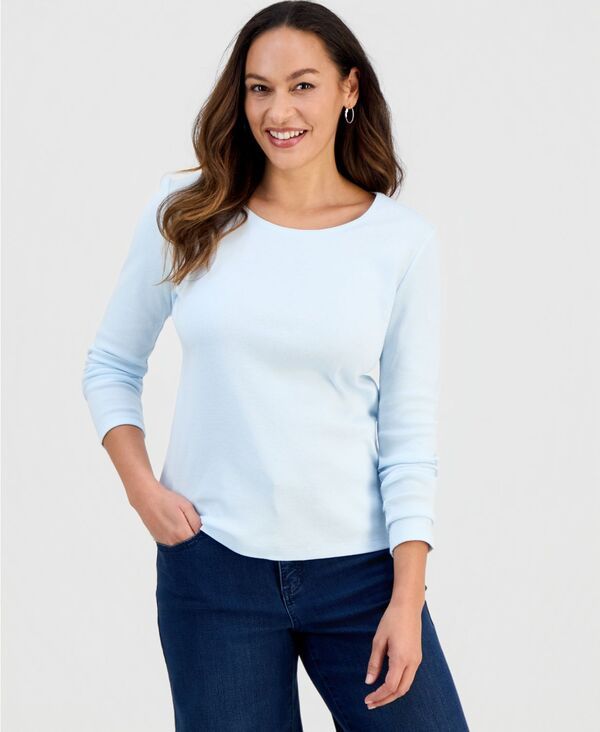 スタイルアンドコー レディース トップス シャツ コットン 長袖 Style Co Womens Cotton LongSleeve ScoopNeck TopP4X Glacier Gray グレー
