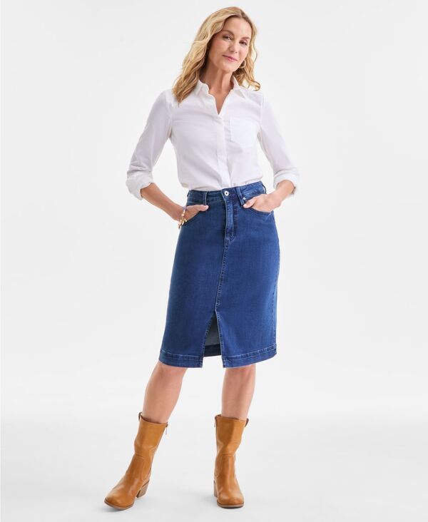 スタイルアンドコー レディース ボトムスカート ミディ デニム Style Co Womens Denim Slit Midi Skirt Kiwi Wash デニム
