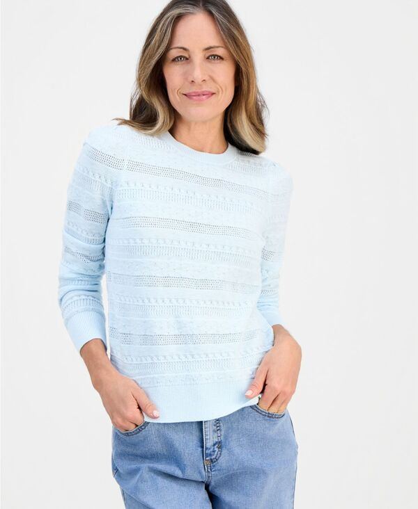 スタイルアンドコー レディース アウター ニット・セーター クルーネック プチ 長袖 Style Co Petite Crewneck Pointelle LongSleeve Sweater Glacier Gray グレー