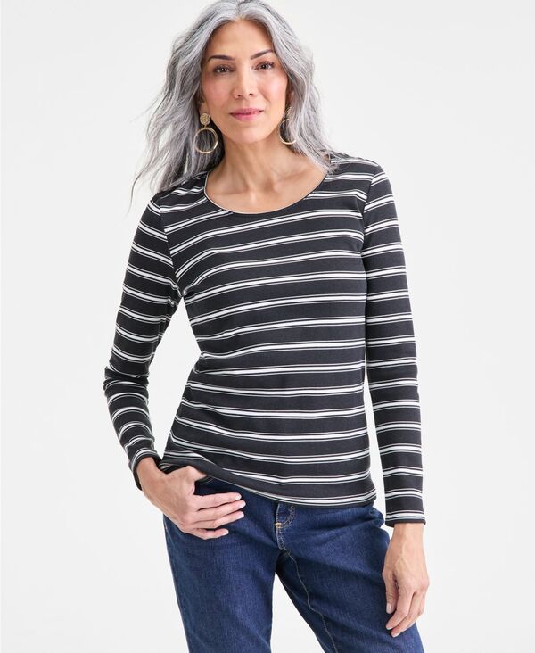 スタイルアンドコー レディース トップス シャツ 長袖 Style Co WomenscoopNeck LongSleeve ScoopNeck Top Deep Black Combo ブラック