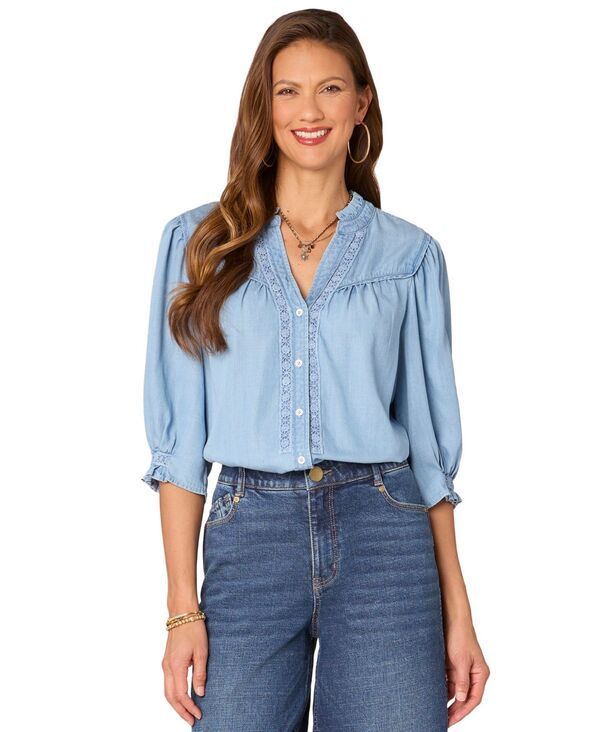 デモクラシー レディース トップス シャツ プチ Democracy Petite CrochetTrim Chambray ButtonFront Shirt Lb Light B